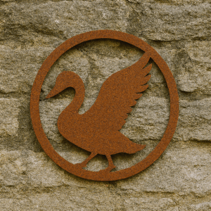 Duck wall art silhouette in metal on light stone background