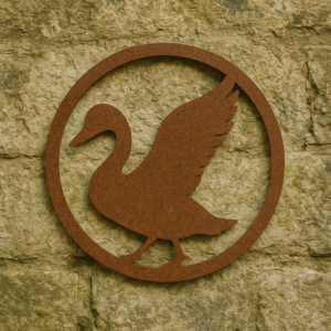 Rustic duck metal wall art silhouette on aged stone wall